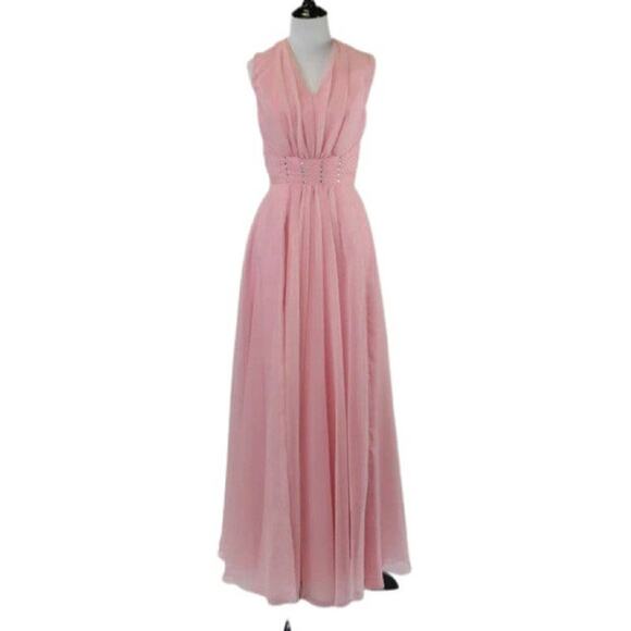 Pink Chiffon Evening Gown Small By Mike Benet Formals Small - Picture 2 of 10